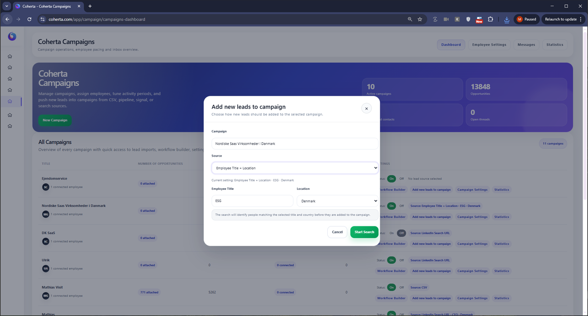 Coherta Campaigns Add Leads based on LinkedIn title