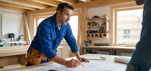 Tømrer der planlægger arbejde