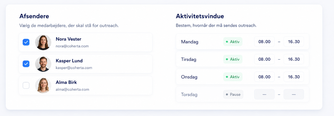 Outreach templates og flowtrin i Coherta Campaigns.