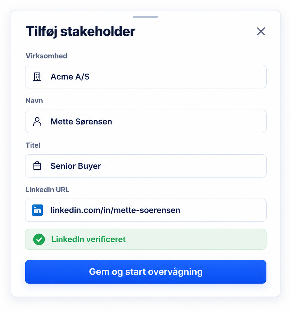 Formular til at tilføje og verificere en beslutningstager i Coherta.